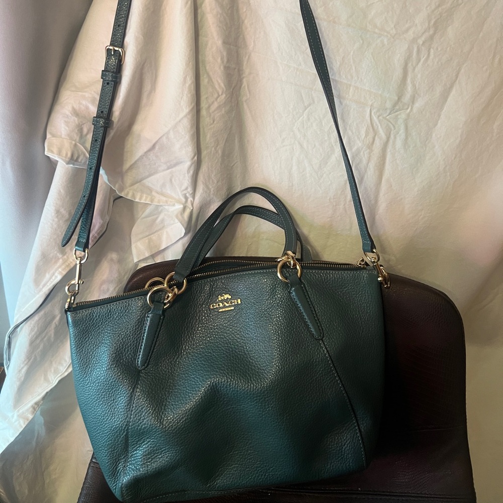 Coach Small Kelsey Satchel. Refined pebble leather green